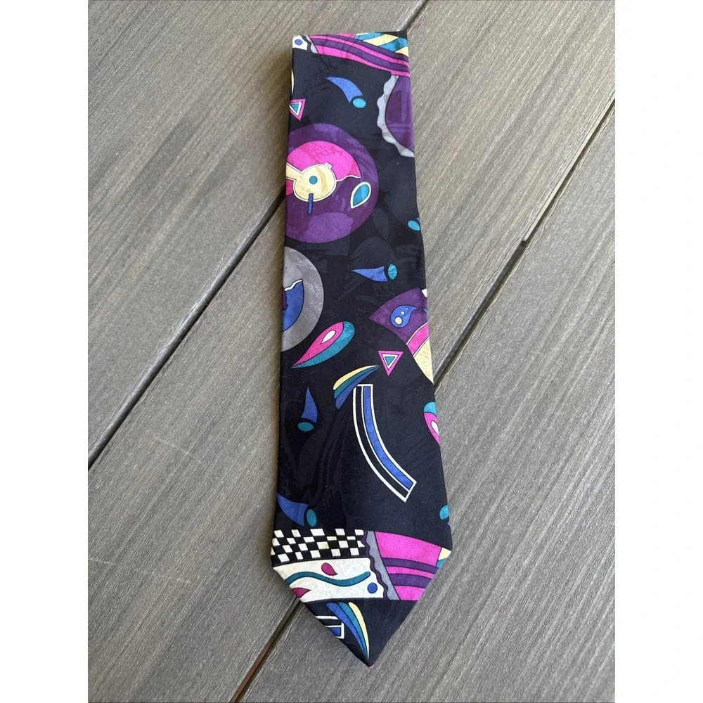 Vintage Monsieur Givenchy SilkTie USA Abstract Geometric Memphis 80s90s Designer